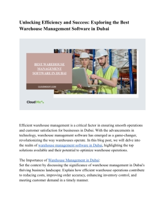 Unlocking Efficiency and Success_ Exploring the Best Warehouse Management Software in Dubai