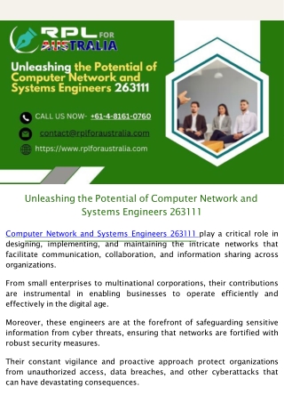 Unleashing the Potential of Computer Network and Systems Engineers 263111