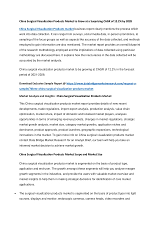 China Surgical Visualization Products Market to Grow at a Surprising CAGR of 12.2 by 2028