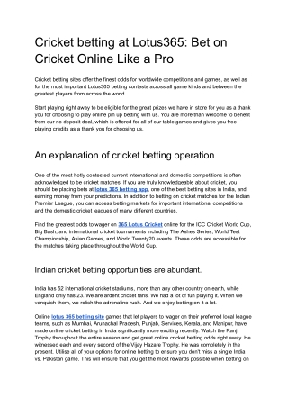 Cricket betting at Lotus365