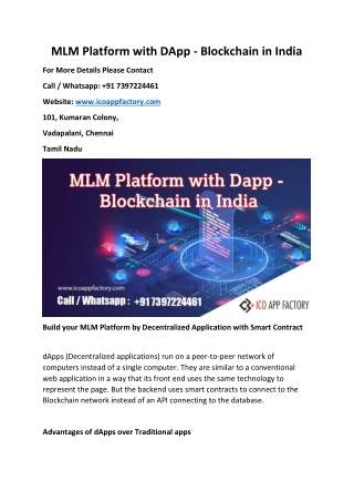 MLM Platform with DApp - Blockchain in India