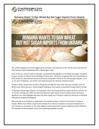 Romania Wants To Ban Wheat But Not Sugar Imports From Ukraine