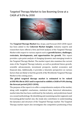 Targeted Therapy Market to See Booming Grow at a CAGR of 9.0% by 2030