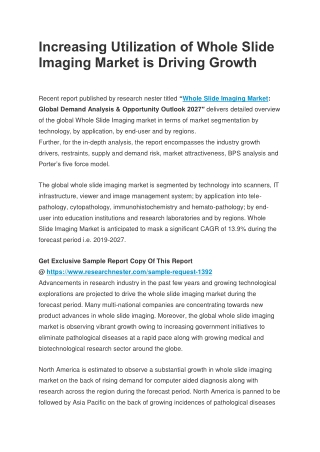 Increasing Utilization of Whole Slide Imaging Market is Driving Growth