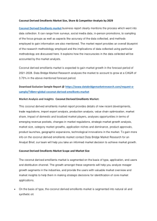 Coconut Derived Emollients Market Size, Share & Competitor Analysis by 2029