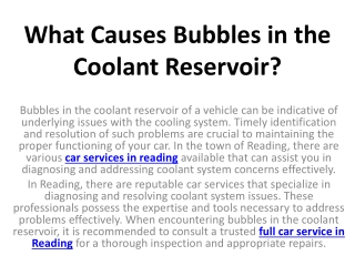 What Causes Bubbles in the Coolant Reservoir?