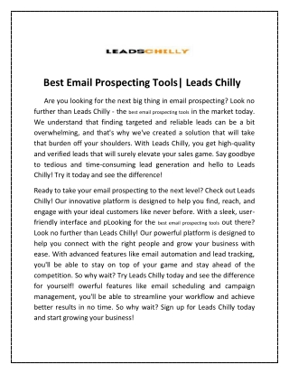 Best Email Prospecting Tools| Leads Chilly