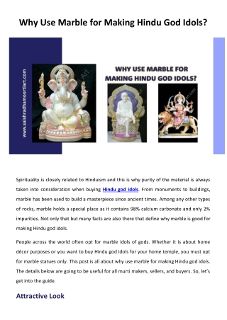 Why Use Marble for Making Hindu God Idols?