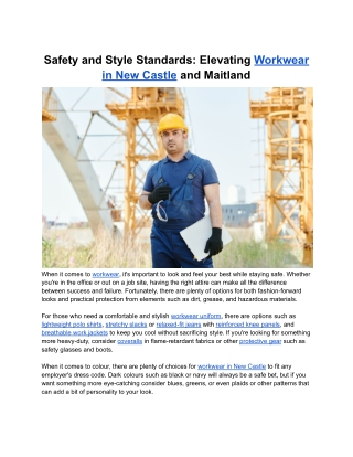 Safety and Style Standards_ Elevating Workwear in New Castle and Maitland