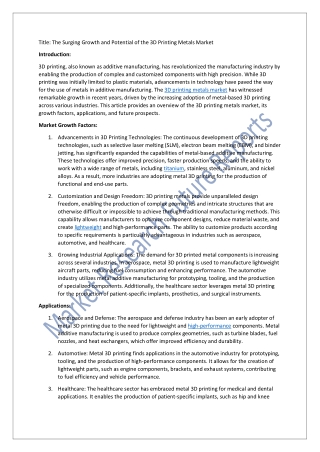 3D Printing Metals Market Size was valued at USD 1.3 Billion in 2022