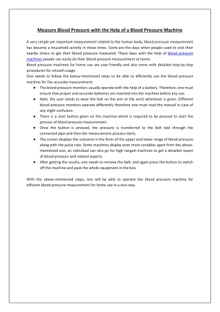 Measure Blood Pressure with the Help of a Blood Pressure Machine