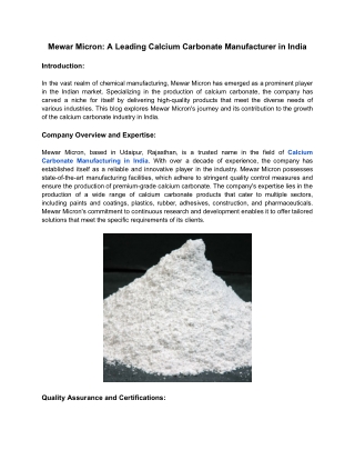 Calcium Carbonate Manufacturer in India