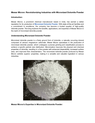 Micronized Dolomite Powder