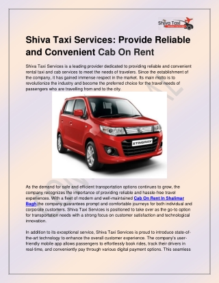 Cab On Rent In Shalimar Bagh