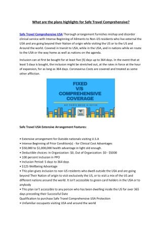 What are the plans highlights for Safe Travel Comprehensive?