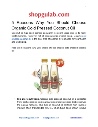 5 Reasons Why You Should Choose Organic Cold Pressed Coconut Oil