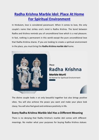Radha Krishna Marble Idol: Place At Home For Spiritual Environment