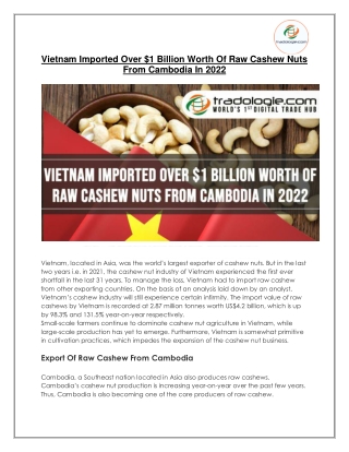 Vietnam Imported Over 1 Billion Worth Of Raw Cashew Nuts From Cambodia In 2022