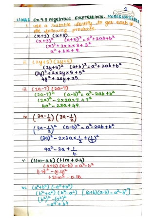 class 8 chapter 9 algebraic expressions and identities ex 9.5