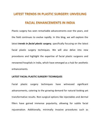 All That You Must Know About The Latest Trends In Facial Plastic Surgery