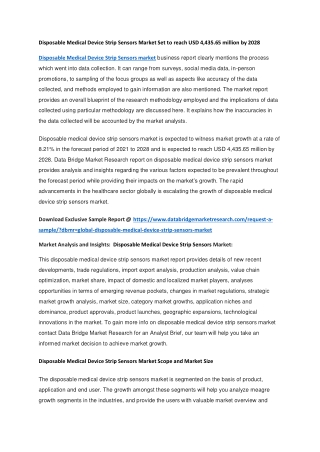 Disposable Medical Device Strip Sensors Market Set to reach USD 4,435.65 million by 2028
