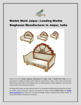 Leading Marble Singhasan Manufacturer in Jaipur, India