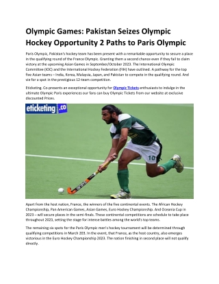 Olympic Games Pakistan Seizes Olympic Hockey Opportunity 2 Paths to Paris Olympic