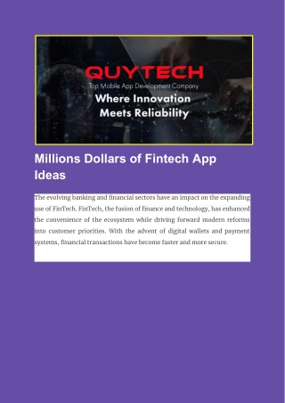 Millions Dollars of Fintech App Ideas