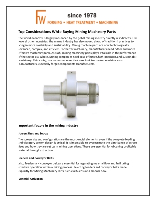 Top Considerations While Buying Mining Machinery Parts