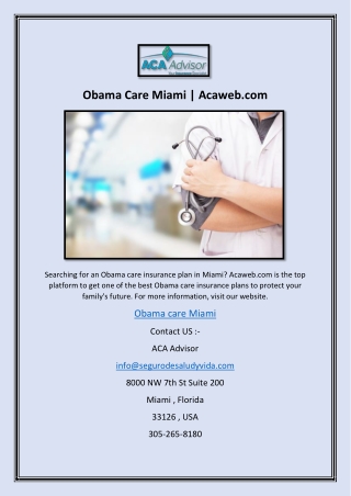 Obama Care Miami | Acaweb.com