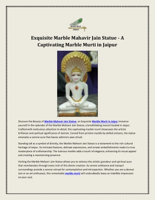 Exquisite Marble Mahavir Jain Statue