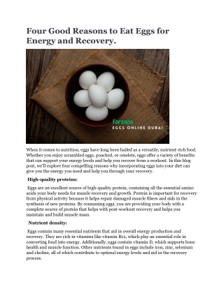 Four Good Reasons to Eat Eggs for Energy and Recovery.