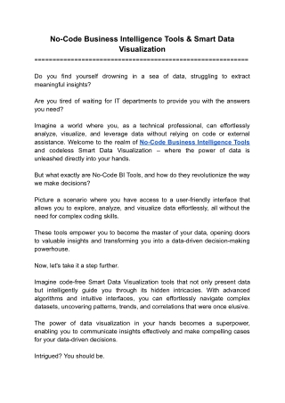 No-Code Business Intelligence Tools & Smart Data Visualization