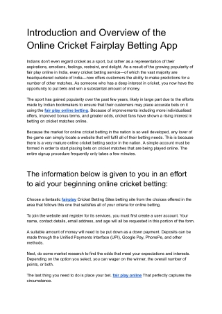 Online Cricket Fairplay Betting App