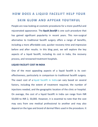 All That You Wanted To Know About Liquid Facelift