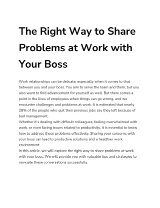 The Right Way to Share Problems at Work With Your Boss