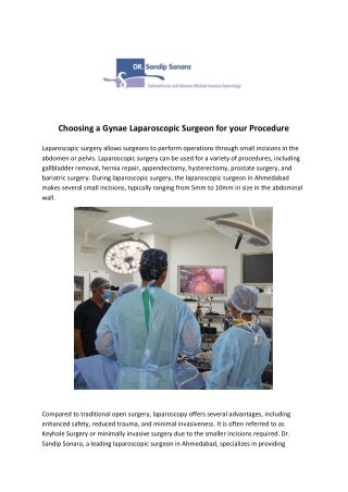 Choosing a Gynae Laparoscopic Surgeon for your Procedure