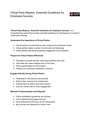 Virtual Party Mastery Essential Guidelines for Employee Success