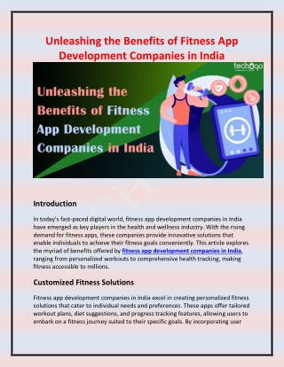 Unleashing the Benefits of Fitness App Development Companies in India