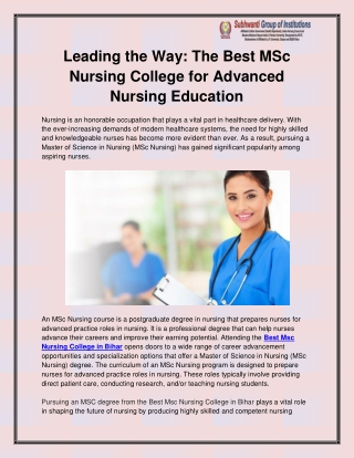 Best Msc Nursing College in Bihar