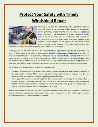 Protect Your Safety with Timely Windshield Repair