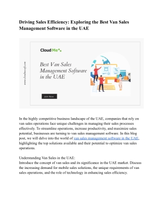Driving Sales Efficiency_ Exploring the Best Van Sales Management Software in the UAE