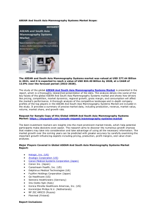 ASEAN And South Asia Mammography Systems Market Scope