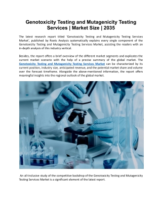 Genotoxicity Testing and Mutagenicity Testing Services | Market Size | 2035