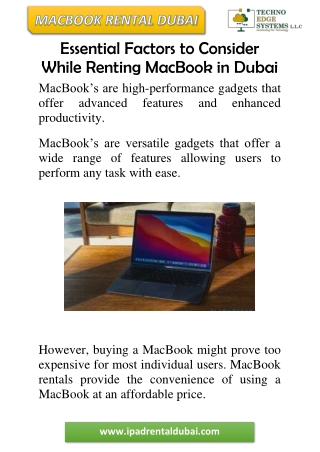 Essential Factors to Consider While Renting MacBook in Dubai