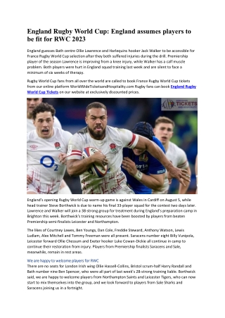 England Rugby World Cup England assumes players to be fit for RWC 2023
