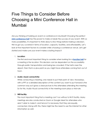 Five Things to Consider Before Choosing a Mini Conference Hall in Mumbai