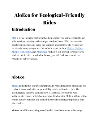 AloEco for Ecological-Friendly Rides