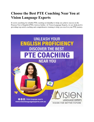 Enroll in Top-Quality PTE Coaching in Jalandhar at Vision Language Experts