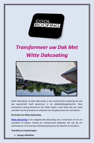 Transformeer uw Dak Met Witte Dakcoating